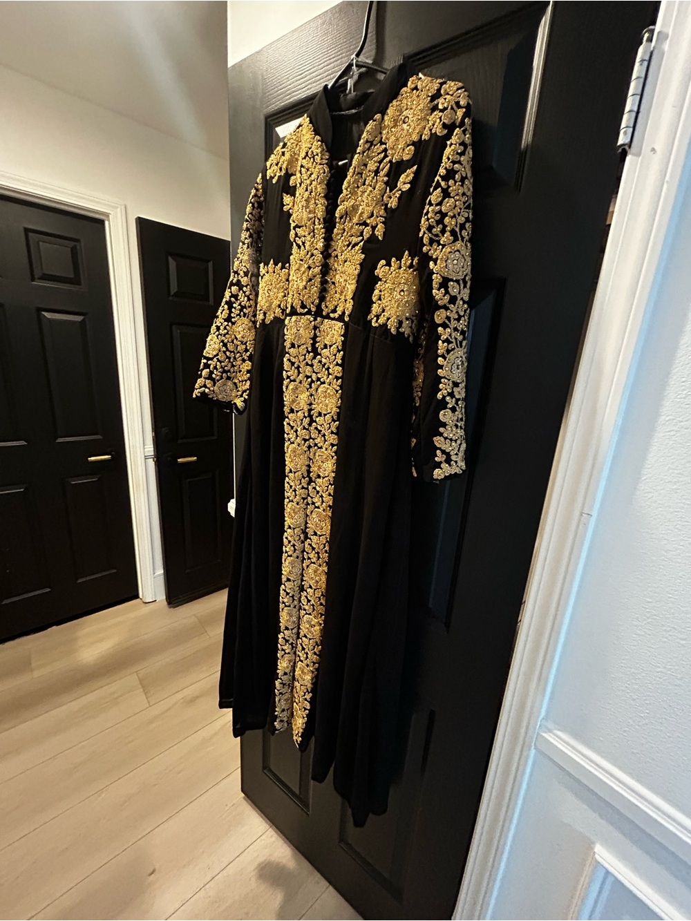 Black & Gold Embroidered Long Coat